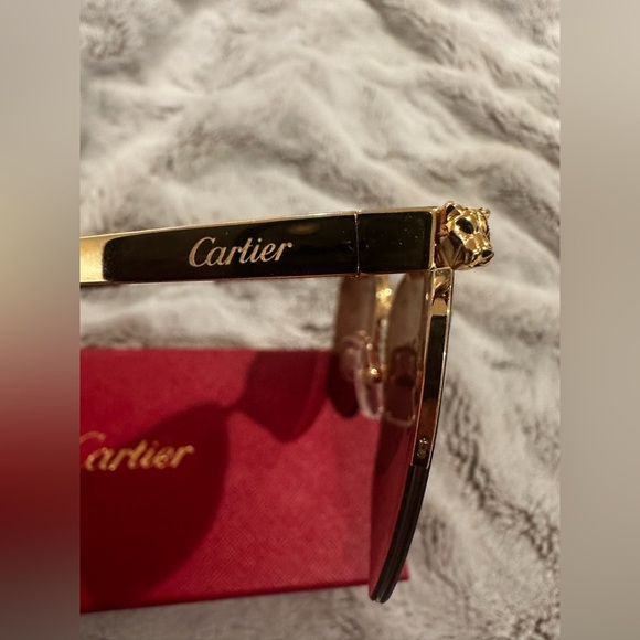 Cartier Women's Sunglasses with Gold Frame and Red Lenses - Picture 7 of 8
